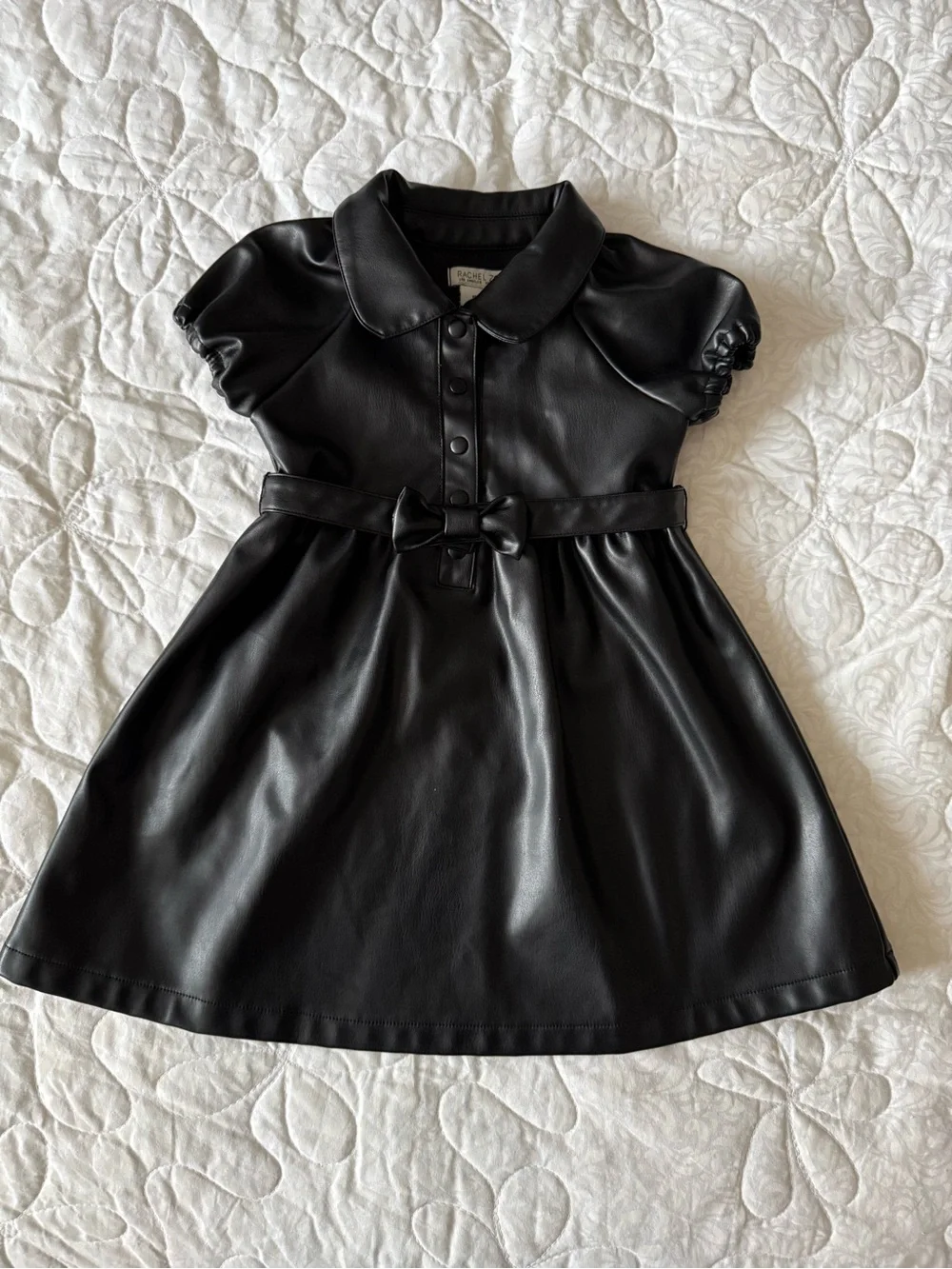 Rachel Zoe Black Faux Leather Bow-Accent Party Dress for Girls